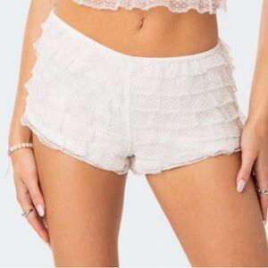 Edikted Julianna Ruffle Swiss Dot Shorts